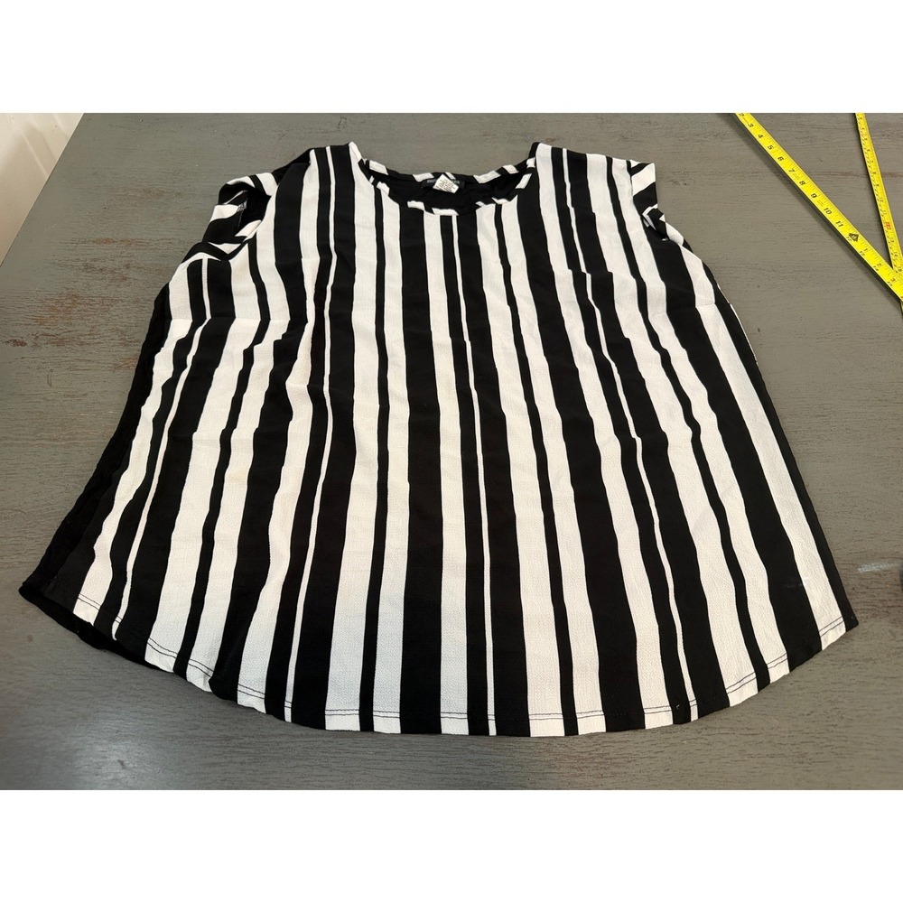 Mandy Evans Black White Striped Sleeveless Blouse Plus Size 2X High Low Hem Top